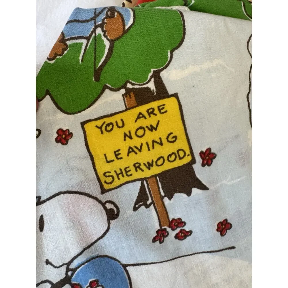 RARE Vintage Peanuts Charlie Brown Snoopy Full Sheet Set Space Camping West 1970